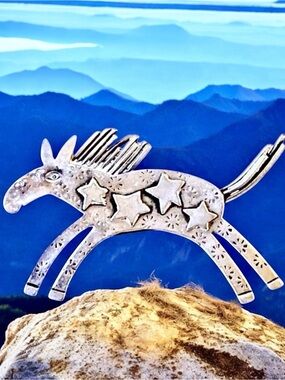 Artisan MIMI Sterling Silver Brooch Pin BLAZING STAR HORSE 1994 Signed